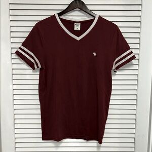 Vintage Abercrombie & Fitch varsity maroon v neck T shirt